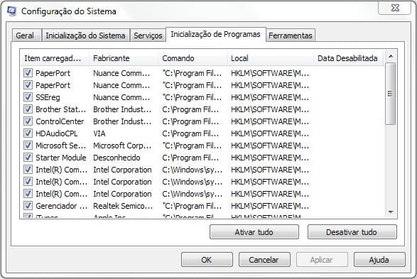configuração de sistema