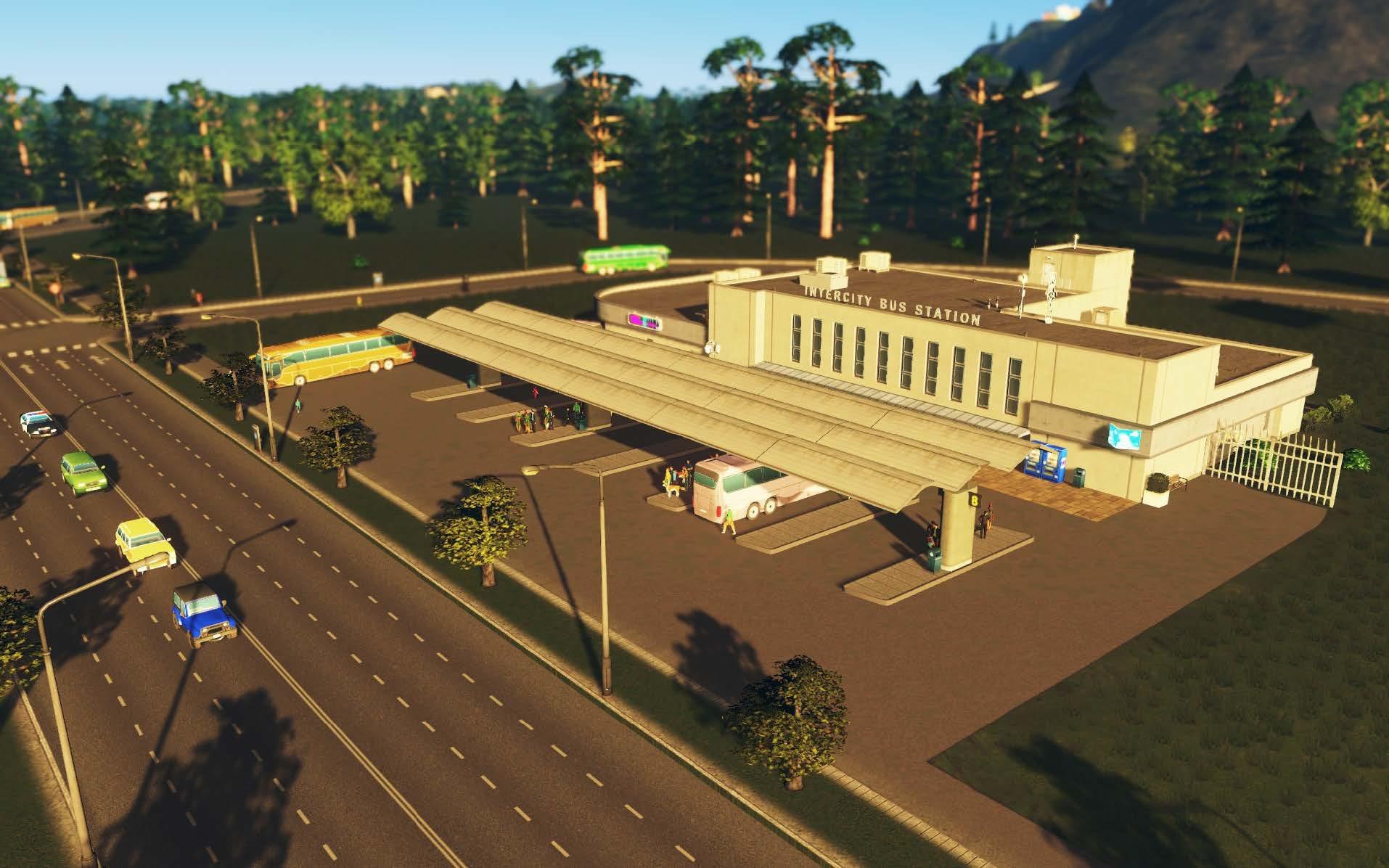 Uma estação de ônibus interurbano de manhã.