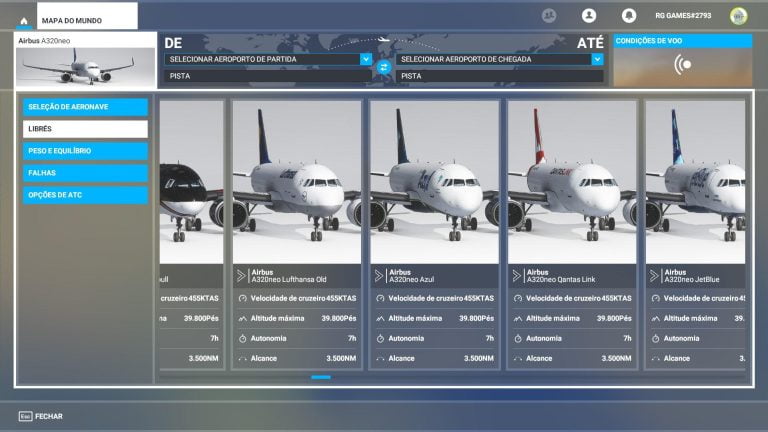 MSFS – Miniaturas padronizadas do MegaPack de Liveries / Pinturas / Skins do Microsoft Flight Simulator
