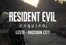 Leon atravessa o caos do Leste de Raccoon City em meio a prédios destruídos, aranha gigante, morteiros no telhado e a corrida final para detonar o portão.