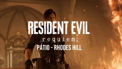 Leon protege Grace no pátio enquanto a busca pela chave do helicóptero culmina no confronto explosivo dentro da igreja.